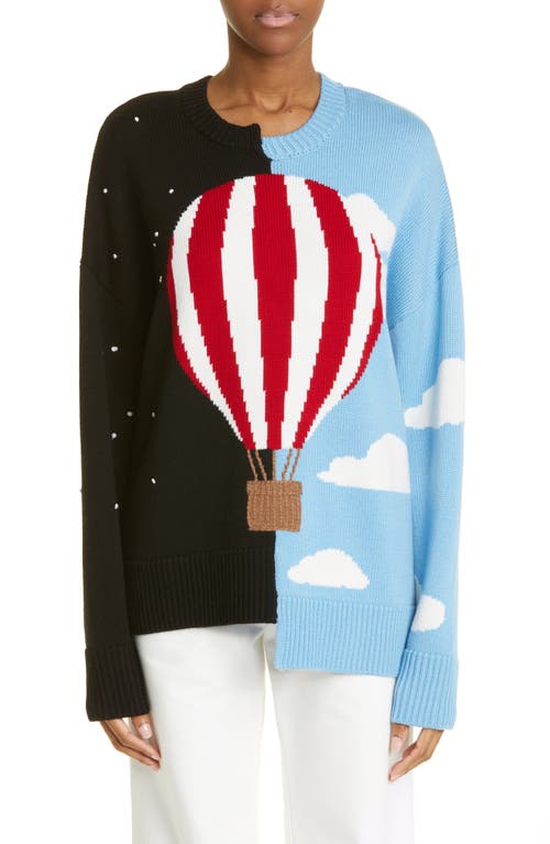 MONSE Balloon Intarsia Merino Wool Sweater in Blue Multi