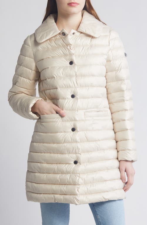 Paneled Water Resistant Snap Front Walking Puffer Coat in Oyster