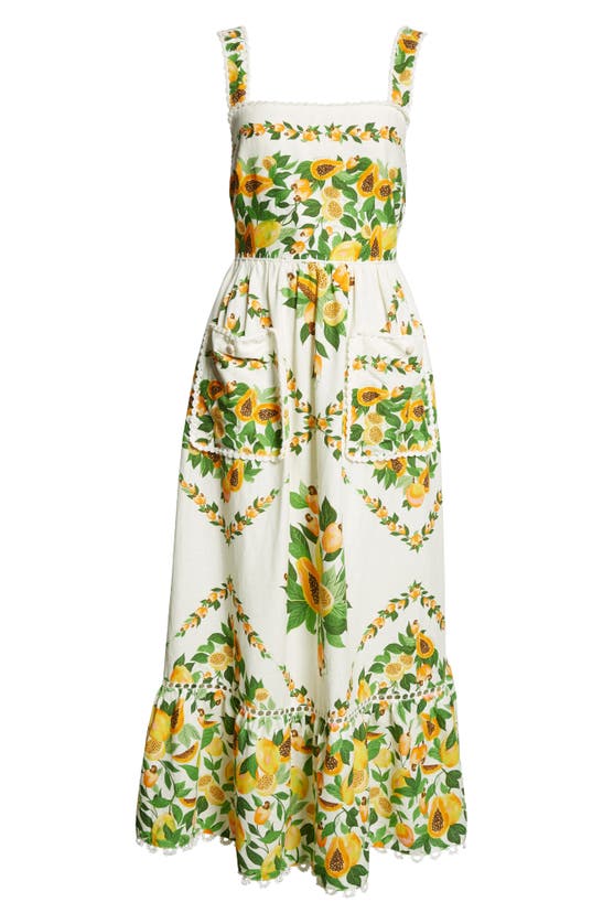 Shop Farm Rio Papaya Salad Scarf Print Linen Blend Maxi Sundress In Off-white