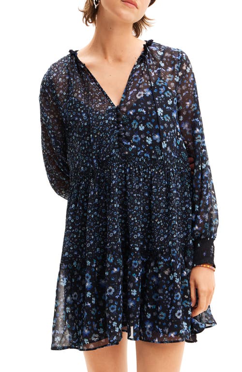 Desigual Short Floral Chiffon Dress Blue at Nordstrom,