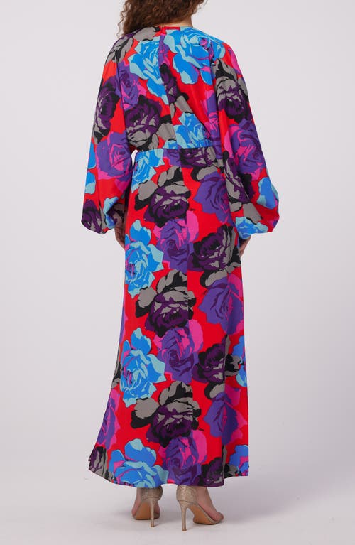 Shop Diane Von Furstenberg Print Long Sleeve Maxi Dress In Redemption Rose Blue Red