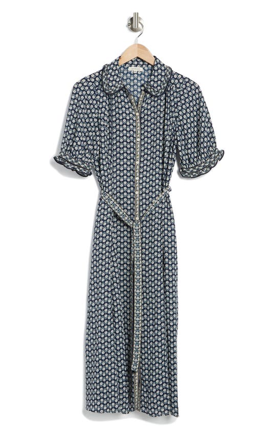 Max Studio Collared Shirt Dress In Navy/ Yellow Daisy