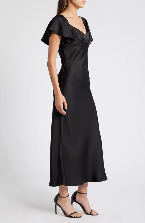 Shop Chelsea28 Flutter Sleeve Satin Gown In Black