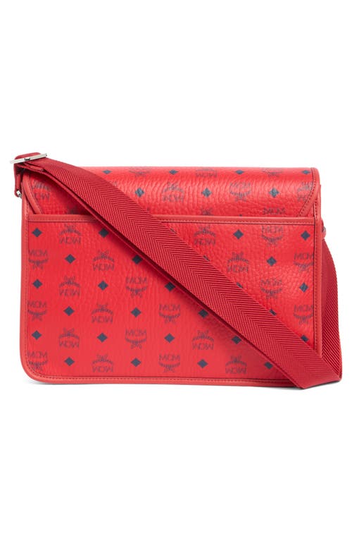 Mcm Aren Logo Print Messenger Crossbody Bag In Candy Red