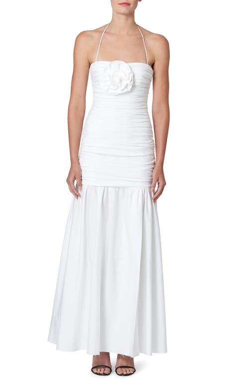 Rosette Detail Stretch Cotton Maxi Dress in White