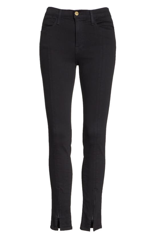 Frame Le High Split Hem Skinny Jeans In Film Noir