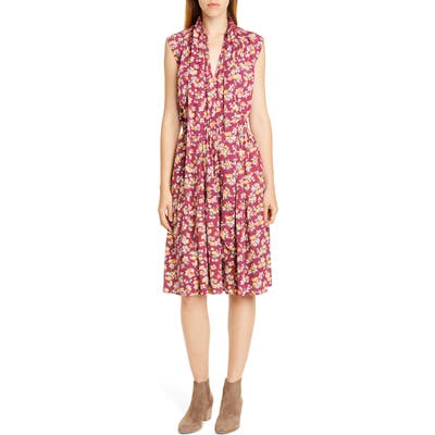 Polo Ralph Lauren Tie Neck Floral Silk Dress, Burgundy