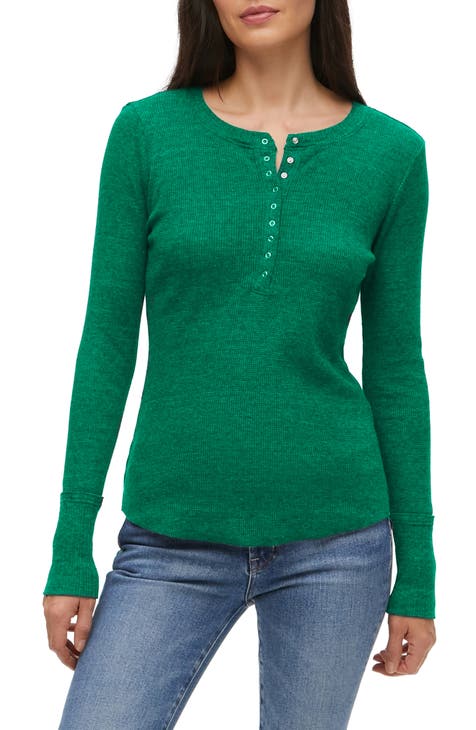 Thermal-Knit Long-Sleeve Henley Tee for Women