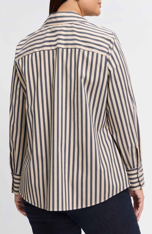 Shop Foxcroft Mary Neutral Stripe Stretch Button-up Shirt In Black