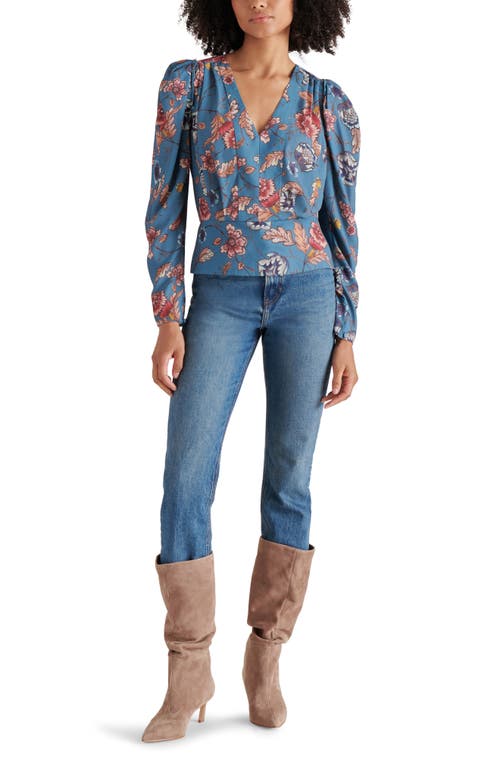 Steve Madden Saige Floral Peplum Top In Cadet Blue