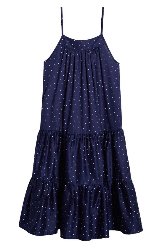 Shop Papinelle Olivia Spot Tiered Cotton Sateen Nightgown In Navy/ White Spot