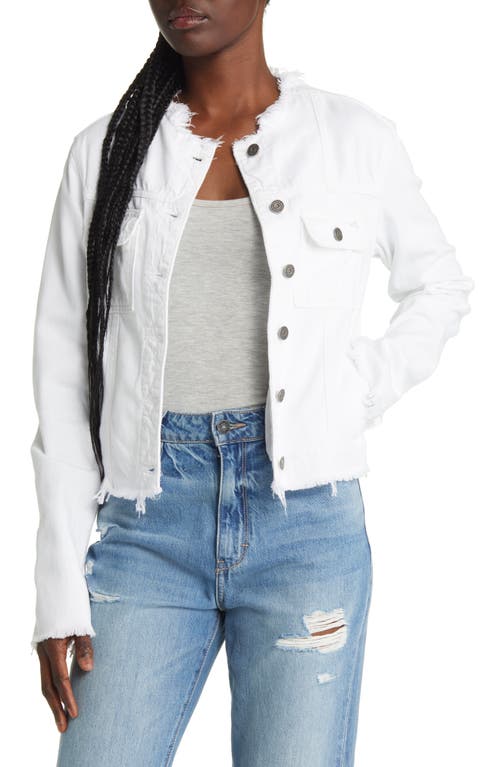 HIDDEN JEANS Fitted Frayed Denim Trucker Jacket in White 