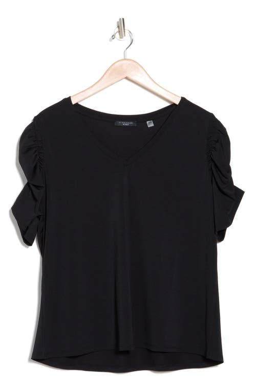 T Tahari Ruched V-neck T-shirt In Black