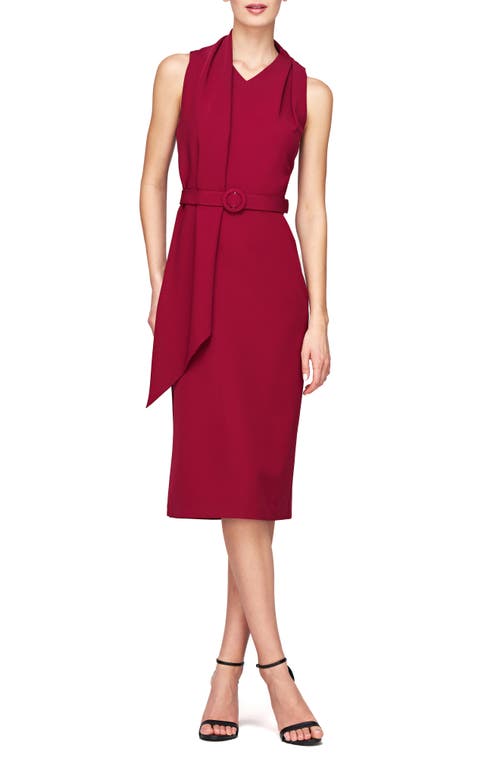 Kay Unger Annika Sleeveless Cocktail Midi Dress in Ruby Wine 