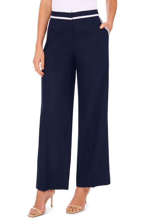 halogen(r) Piped Wide Leg Linen Blend Pants Classic Navy Blue at Nordstrom,