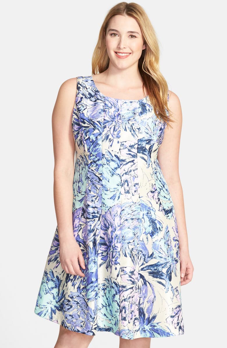 Taylor Dresses Floral Shantung Fit & Flare Dress (Plus Size) | Nordstrom