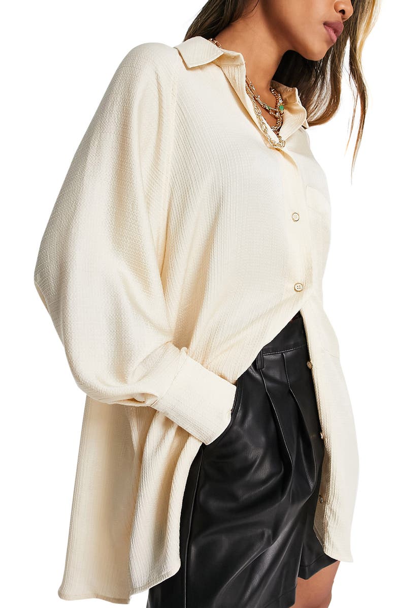 TOPSHOP Oversize Satin Shirt, Main, color, CREAM