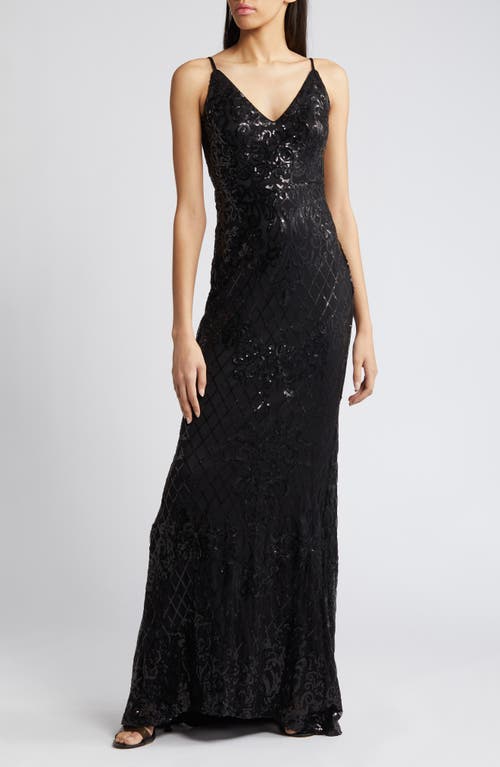 Glowing All Night Emeral Sequin Sleeveless Mermaid Gown in Black Shiny
