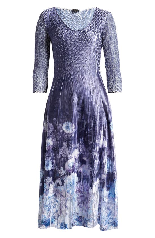 Shop Komarov Floral Print Charmeuse & Lace Cocktail Midi Dress In Midnight Thistle