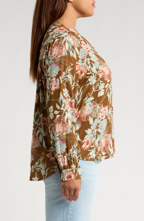 Shop Treasure & Bond Floral Print Long Sleeve Top In Brown Jessa Floral