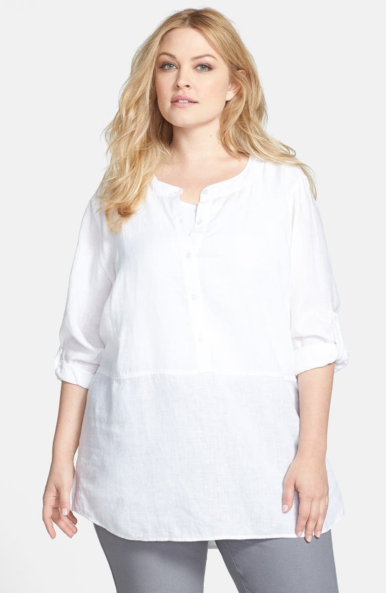 Eileen Fisher Roll Tab Linen Tunic (Plus Size) | Nordstrom