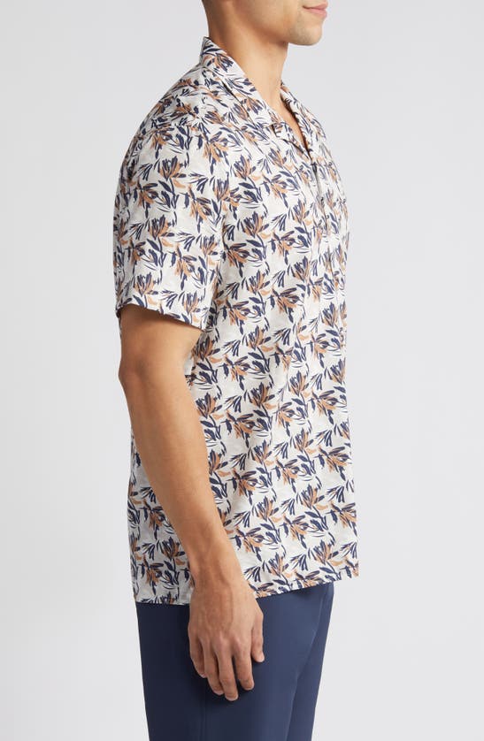 Johnston & Murphy Foliage Print Short Sleeve Cotton & Modal Camp Shirt In Ivory