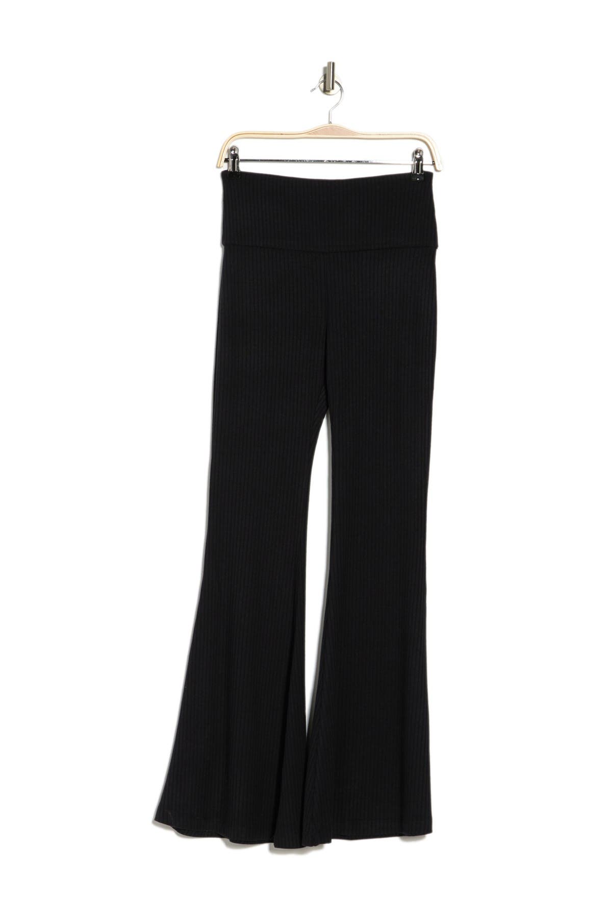 Waist Ribbed Flared Leggings In Black 