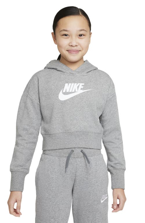 Nike Kids' Club Crop Cotton Blend French Terry Hoodie In Carbon Heather/white