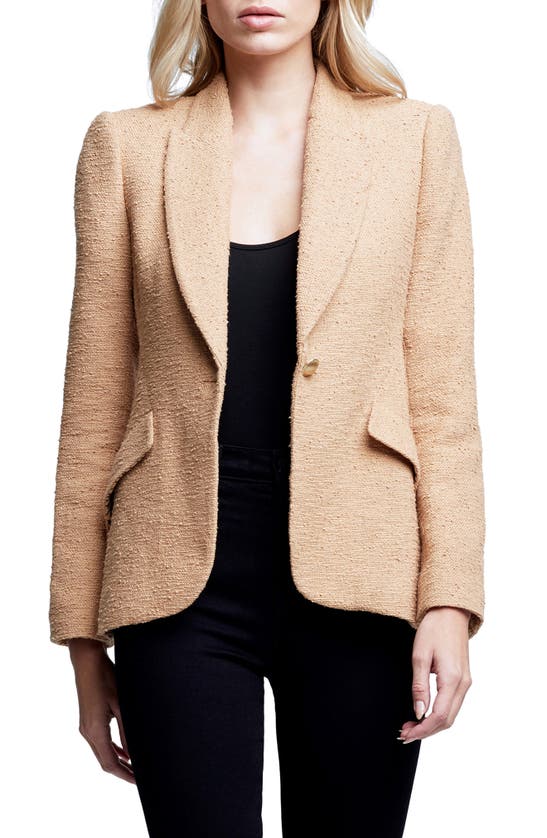 L Agence Chamberlin Textured Stretch Cotton Blazer In Soft Camel