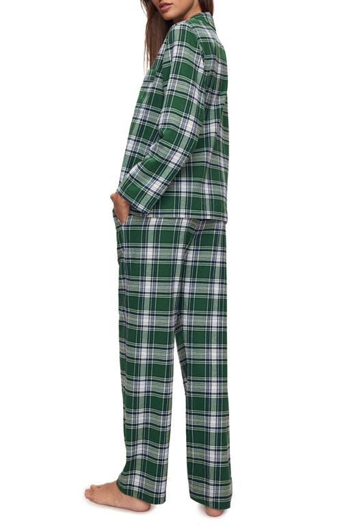 Shop Eberjey Plaid Cotton Flannel Pajamas In Tartan Plaid Forest Green