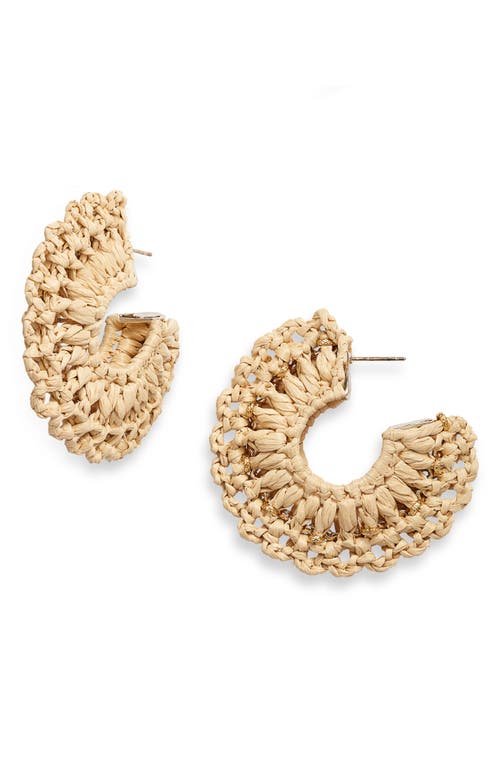 Shop Gas Bijoux Crocus Raffia Straw Hoop Earrings In Beige