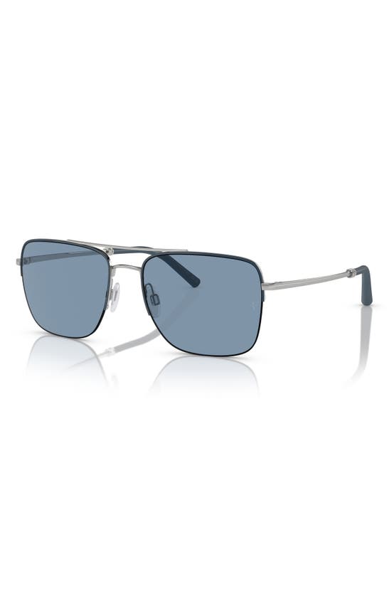 Shop Oliver Peoples Roger Federer 56mm Semirimless Pilot Sunglasses In Blue Silver