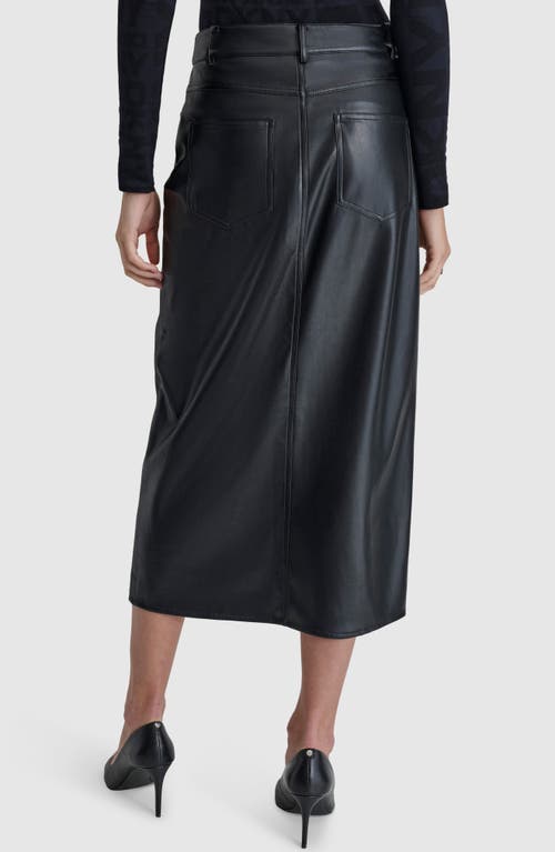 Shop Dkny 5-pocket Faux Leather Midi Skirt In Black