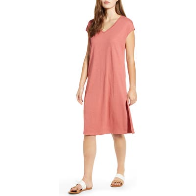 Petite Caslon Pocket T-Shirt Dress, Pink