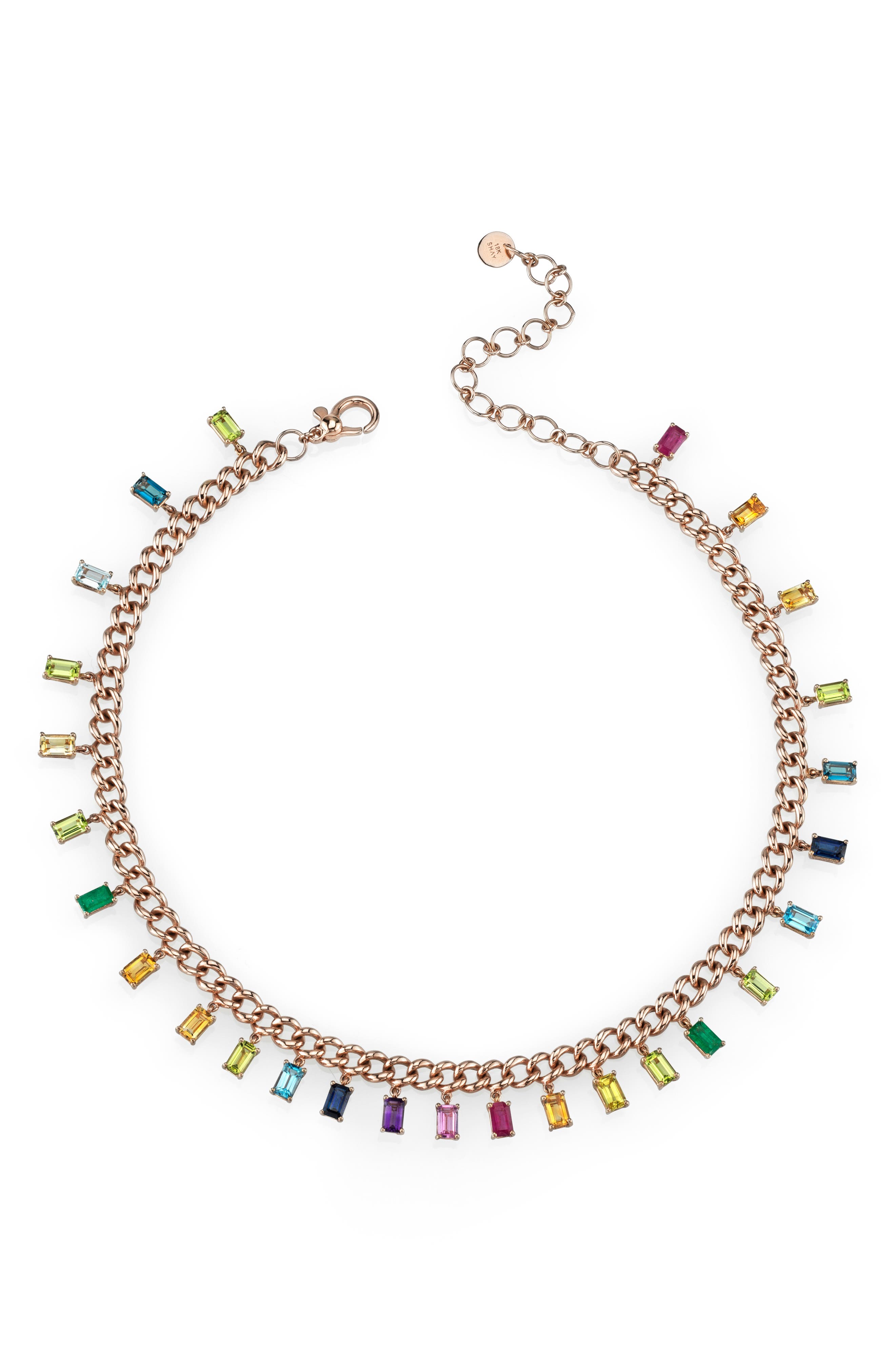 SHAY Rainbow Baguette Link Choker Necklace in Rose Gold at Nordstrom