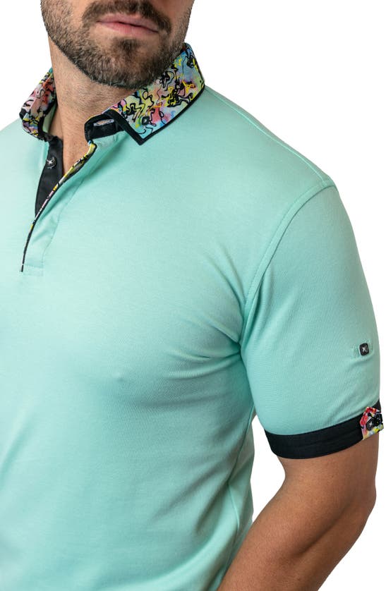 Shop Maceoo Mozartsolid Green Button Down Piqué Polo In Teal Green