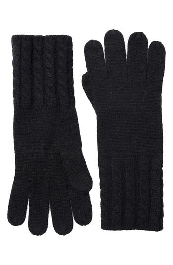 Amicale Cable Knit Cuff Cashmere Gloves In Black