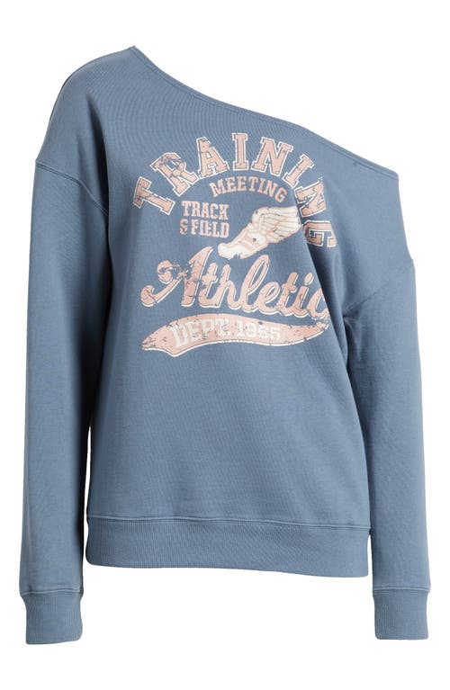 Golden Hour Training Track One-shoulder Cotton Graphic Sweatshirt In Mineral Wash Bering Sea