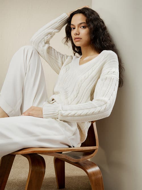 Lilysilk Cable-knit Wool-cashmere Blend Sweater In White