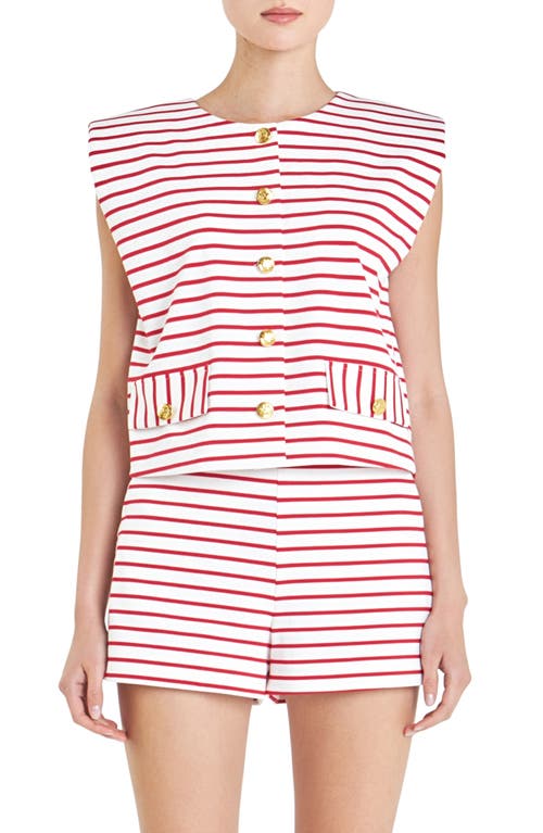 English Factory Stripe Sleeveless Button-Up Top White/Red at Nordstrom,