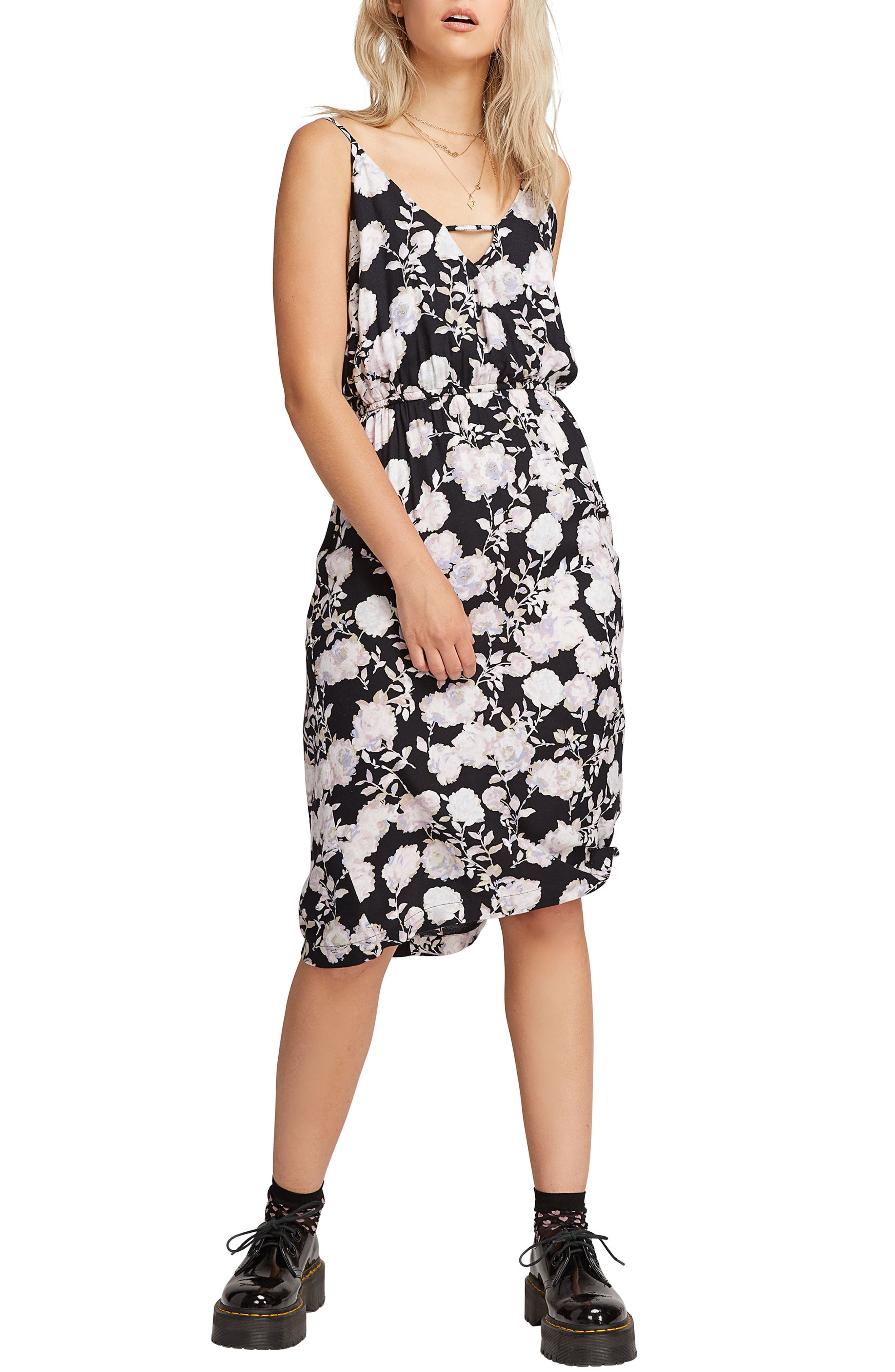Volcom That Was Fun Floral Print Dress, Black