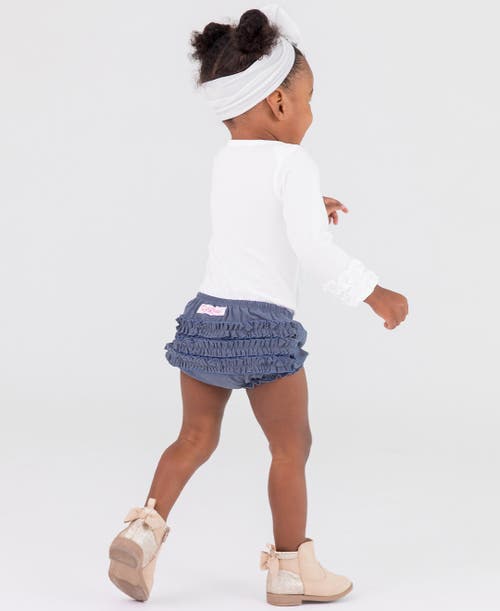 Shop Rufflebutts Baby/toddler Knit Rufflebutt Bloomer In Faux Denim