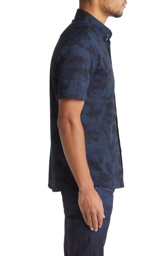 Shop Stone Rose Dry Touch® Performance Camouflage Short Sleeve Button-up Shirt In Navy