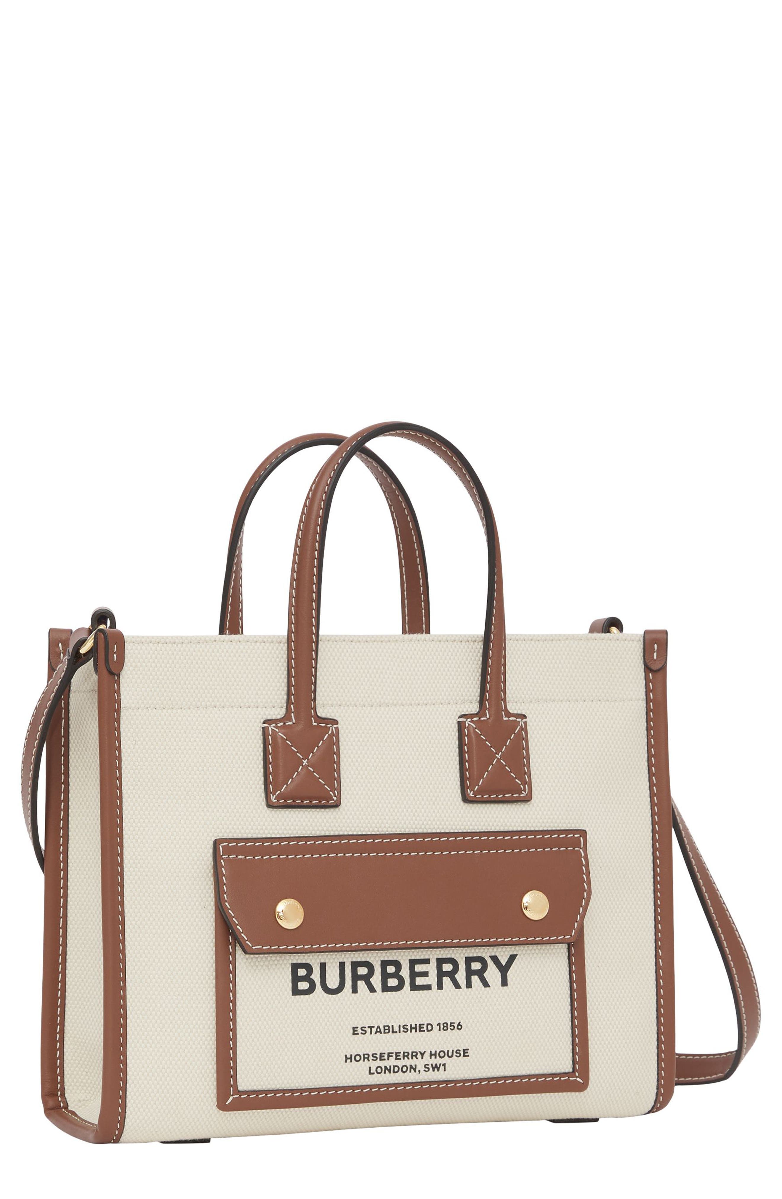 Burberry Mini Towner Horseferry Print Canvas & Leather Tote in Natural/Tan at Nordstrom