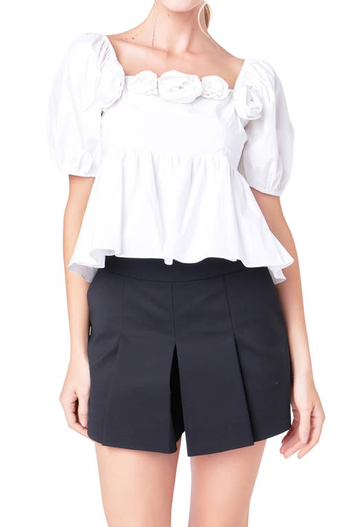 Shop English Factory Corsage Detail Cotton Poplin Top In White