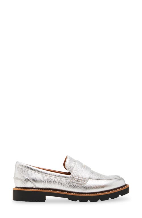 Blondo Waterproof Penny Loafer In Silver Leather
