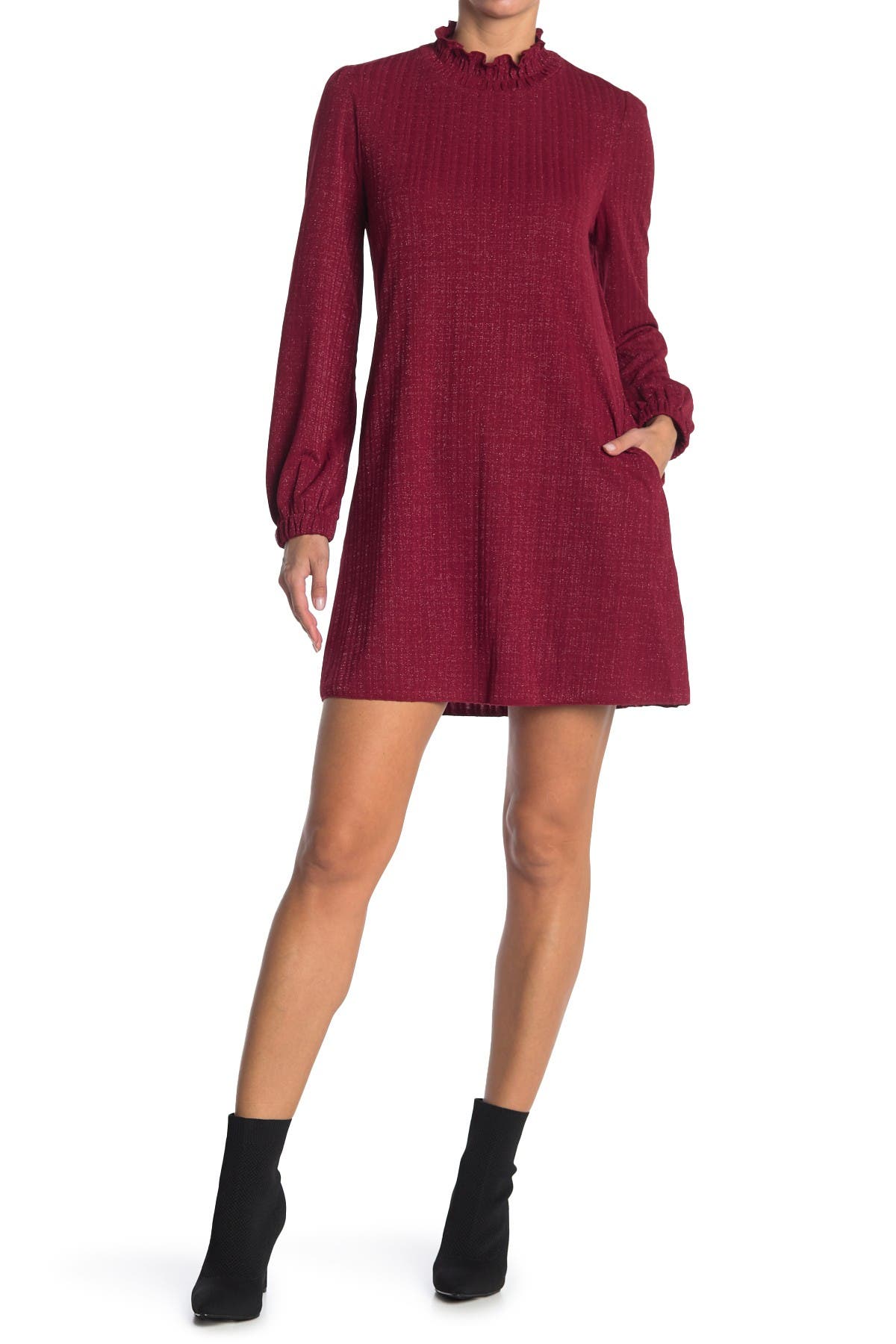 MELLODAY | Lurex Elastic Knit High Neck Long Sleeve Dress | Nordstrom Rack