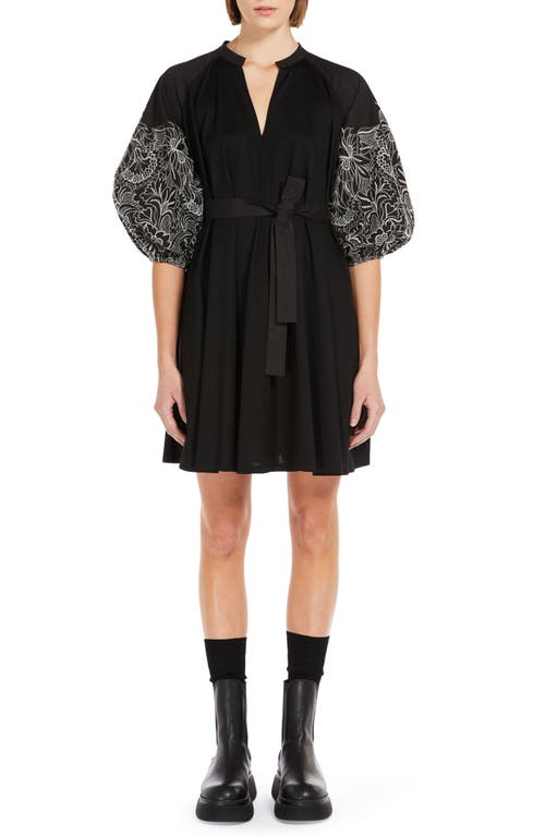 Weekend Max Mara Fingere Embroidered Sleeve Cotton Jersey Dress in Black at Nordstrom, Size X-Small