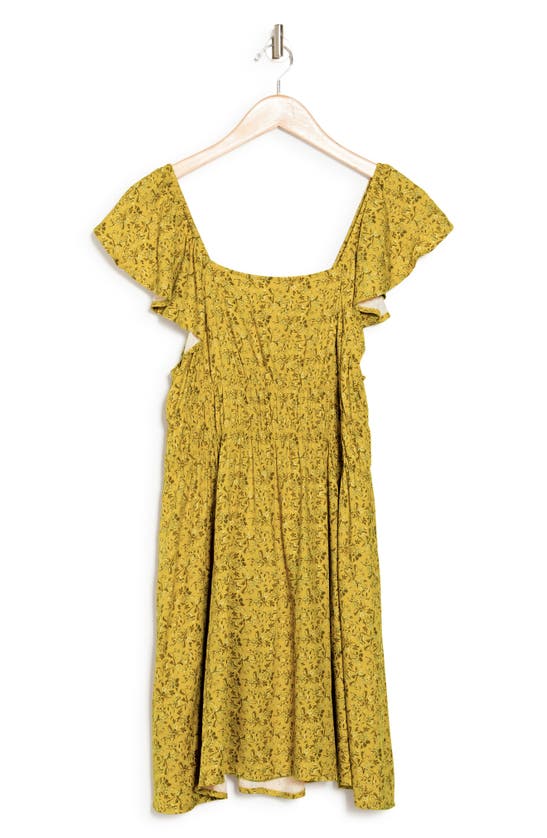 Shop Melrose And Market Smocked Flutter Sleeve Dress In Yellow- Beige Pine Floral