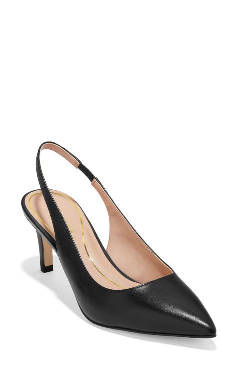 Fine Toe Slingback Shoes in Black Leather